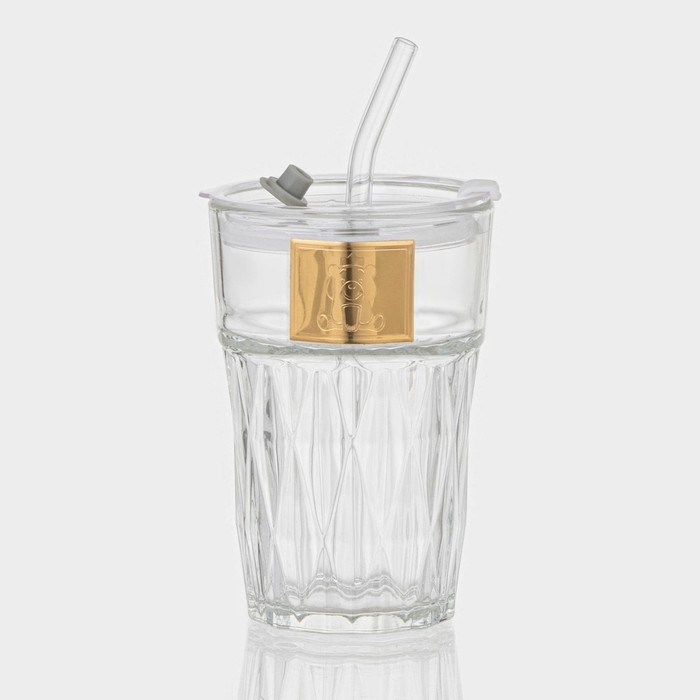 Стакан стеклянный с крышкой и трубочкой «Крона», 400 мл Стакан стеклянный с крышкой и трубочкой «Крона», 400 мл