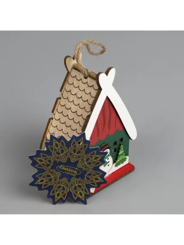 Ёлочная игрушка &laquo;Домик со снеговиком&raquo;, 7.7&times;11&times;6 см, 1 LED, от батареек, свечение тёплое белое