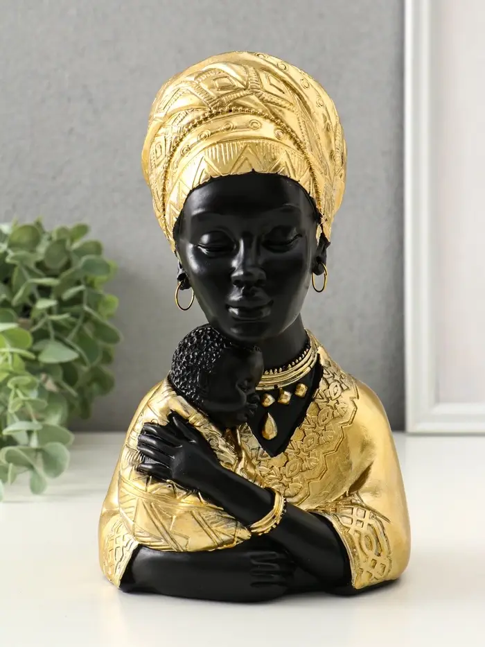 Бюст полистоун "Африка - мать и дитя" чёрный с золотом 12,5х10х21,5 см Бюст полистоун "Африка - мать и дитя" чёрный с золотом 12,5х10х21,5 см