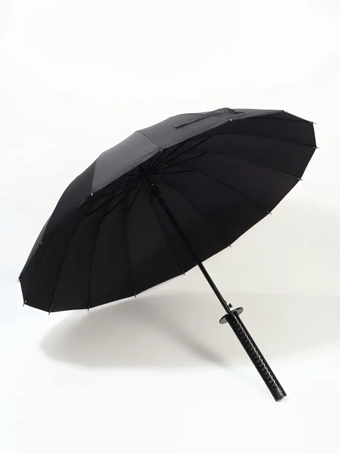 Зонт - трость полуавтоматический &laquo;Катана&raquo;, эпонж, 16 спиц, R=51/60 см, d=102 см, чёрный