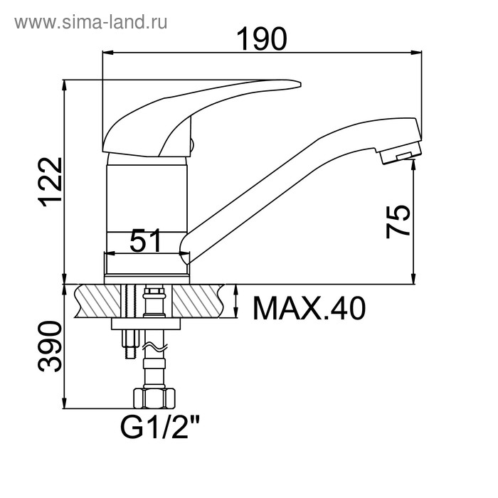Cмеситель для кухни Accoona A5240, однорычажный, силумин, хром Cмеситель для кухни Accoona A5240, однорычажный, силумин, хром
