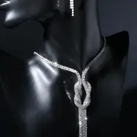 Набор 2 предмета: серьги, колье &laquo;Лёд&raquo;, загиб, белый в серебре, 40 см