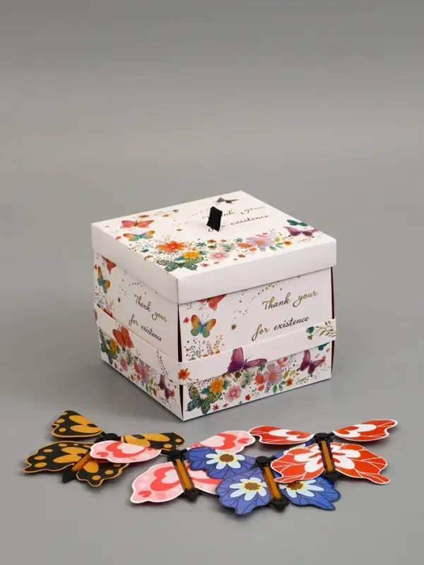 Коробка подарочная "Бабочки, Спасибо" 14,5 х 14,5 х 12,7 см
