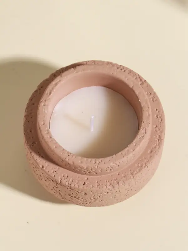 Свеча в вулканическом подсвечнике "Цилиндры" розовая 8,1х8,1х5,4 см