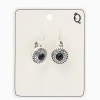 Серьги под натуральный камень &laquo;Этника&raquo;, круг в узорах, чёрные в чернёном серебре