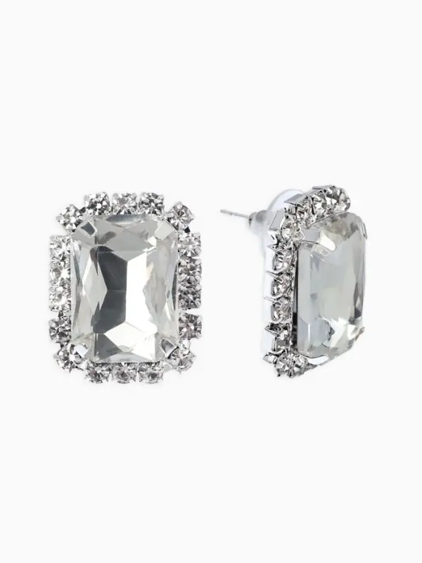 Серьги со стразами "Роскошь", прямоугольник, цвет белый в серебре