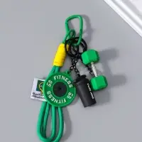 Брелок резина, текстиль с карабином "Гантеля, диск и бутылка" зелёный 14,5х4,5х2,2 см