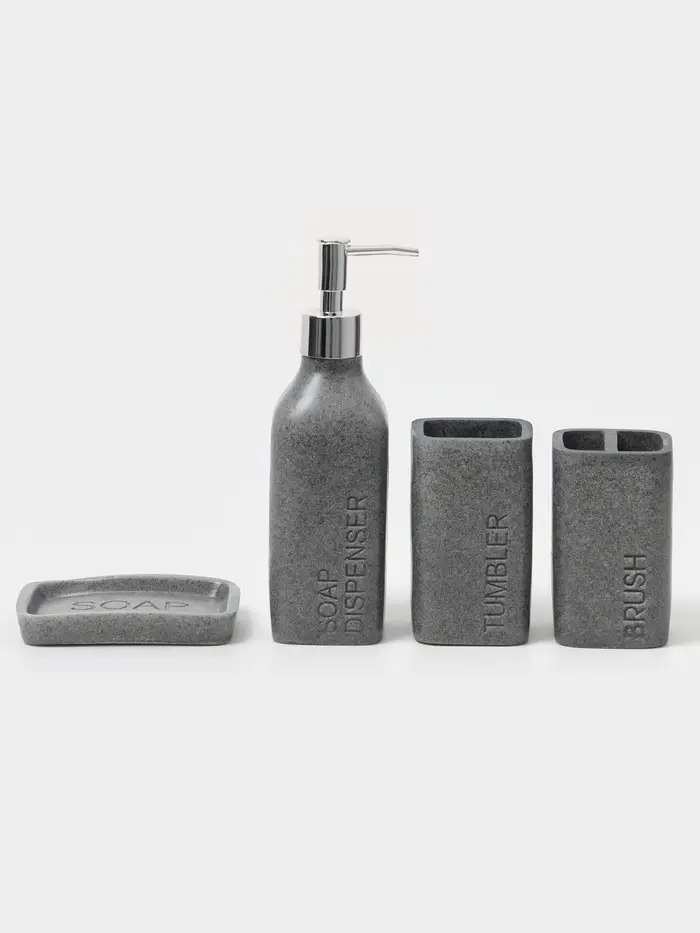 Набор аксессуаров для ванной комнаты &laquo;Гранит&raquo;, 4 предмета, дозатор 350 мл, мыльница, 2 стакана, серый