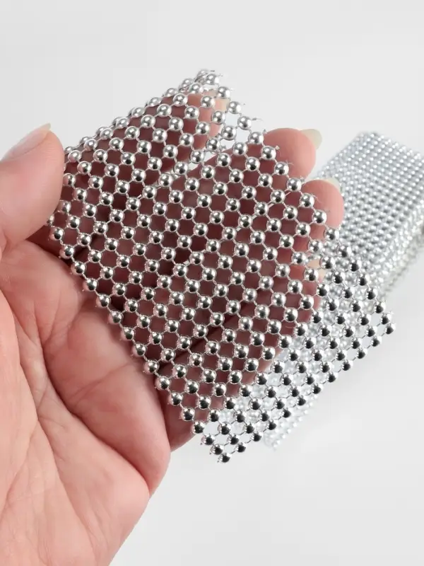 Лента с имитацией выпуклых страз, 5.75 см, 9&plusmn;1 м, цвет серебряный