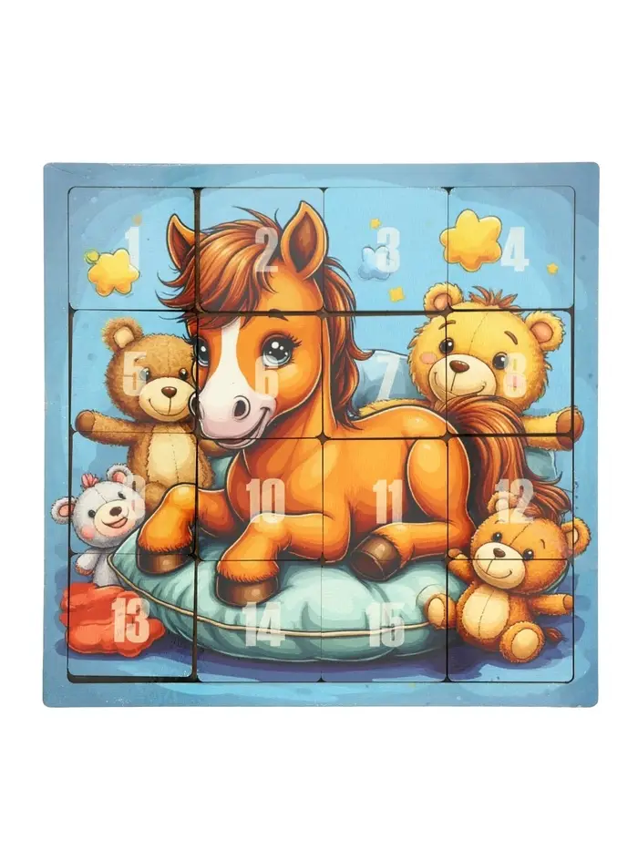 Головоломка «Пятнашки. Жеребёнок с игрушками», логическая настольная игра, 22×22 см