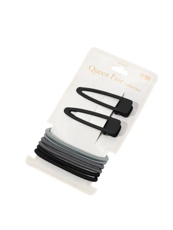Набор для волос QF &laquo;Лиора&raquo;, 6 резинок, 2 заколки 5 см, классика, чёрно-серый