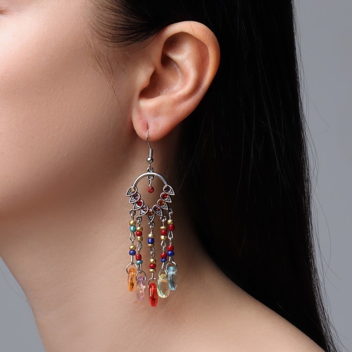 Серьги висячие со стразами «Восток» ловец снов, цветные в чернёном серебре, 8 см Серьги висячие со стразами «Восток» ловец снов, цветные в чернёном серебре, 8 см