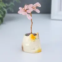 Сувенир "Котик-горшок и розовое дерево" 12 камней 3,8х3,5х7,5 см