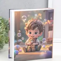 Фотоальбом на 80 фото 10х15 см "Мальчик в полосатой рубашке с мишкой" в коробке 5х19х22,8 см   10962