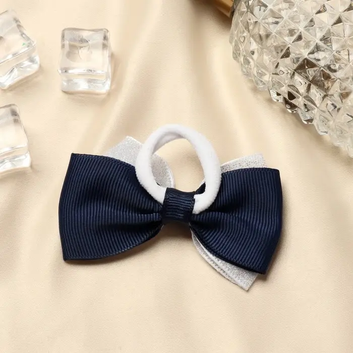 Резинка для волос бант «Школьница», сияние двойной блеск, 8×4 см, сине-белая