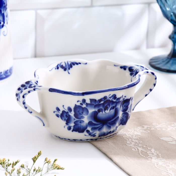 Бульонница «Ивушка», с ручками, H=7 см, 0,35 л, гжель Бульонница «Ивушка», с ручками, H=7 см, 0,35 л, гжель