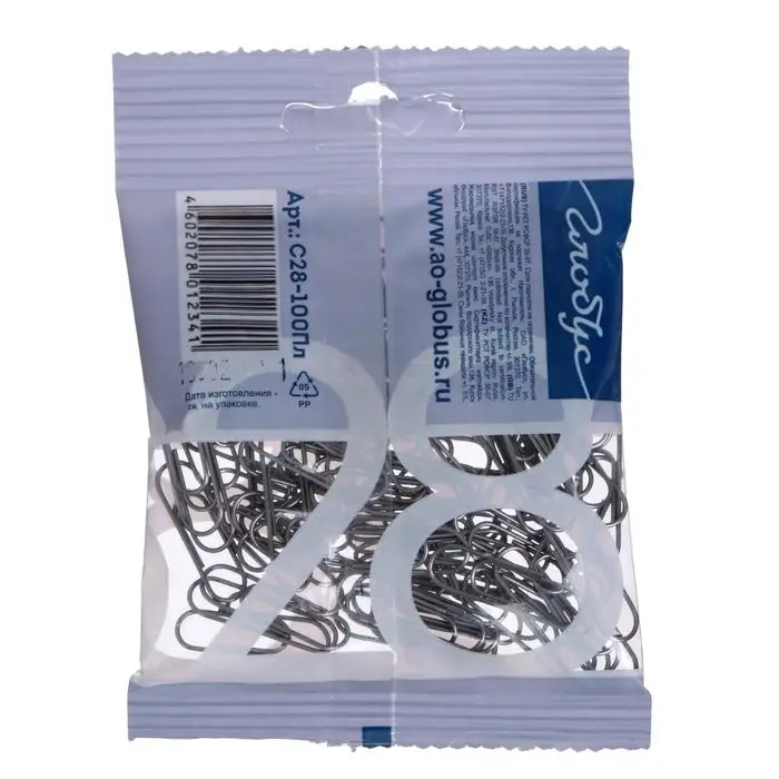 Скрепки канцелярские GLOBUS, 28 мм, 100 шт., без покрытия, флоу-пак Скрепки канцелярские GLOBUS, 28 мм, 100 шт., без покрытия, флоу-пак