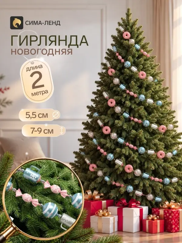 Гирлянда новогодняя 2 м &laquo;Вкусный день&raquo; (шар d=5.5 см, фигурки 7-9 см, 23&plusmn;1 шт.)