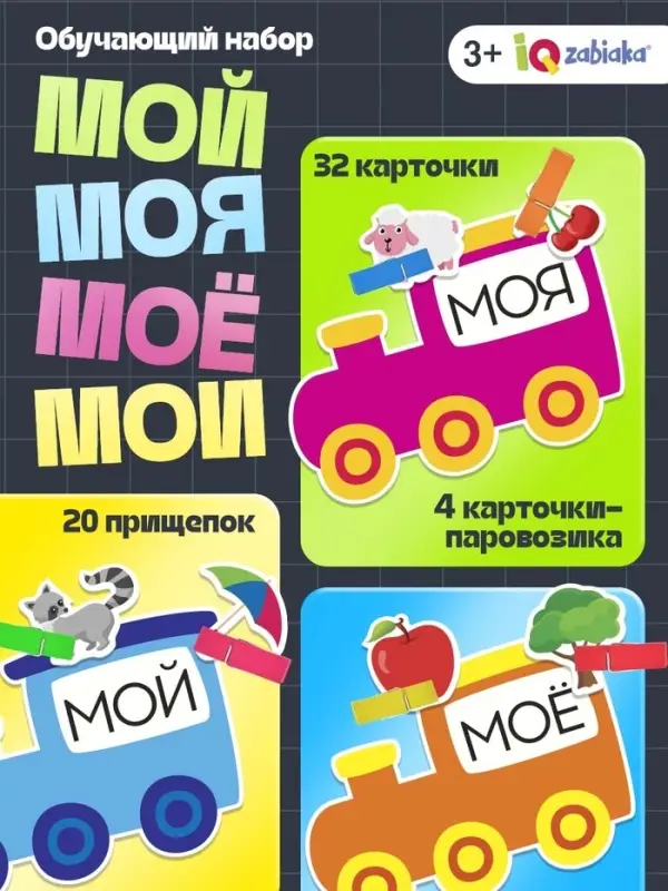 Обучающий набор с прищепками &laquo;Мой, моя, моё, мои&raquo;, 32 карточки, 3+