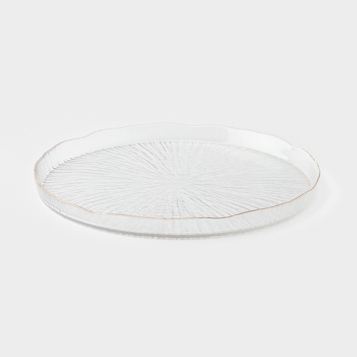 Тарелка подстановочная Magistro Water lily, d=27,4 см, стекло, с золотой каймой, прозрачная Тарелка подстановочная Magistro Water lily, d=27,4 см, стекло, с золотой каймой, прозрачная