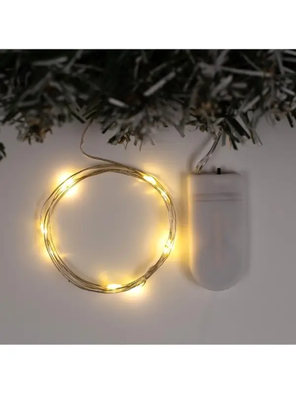 Гирлянда &laquo;Нить&raquo; 1 м роса, IP20, серебристая нить, 10 LED, батарейки CR2032&times;2 (в комплекте), свечение тёплое белое