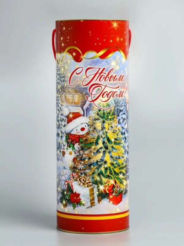 Подарочная коробка, тубус под бутылку «Золотая елочка» 120х345мм (325 мм внутр. Высота)¶