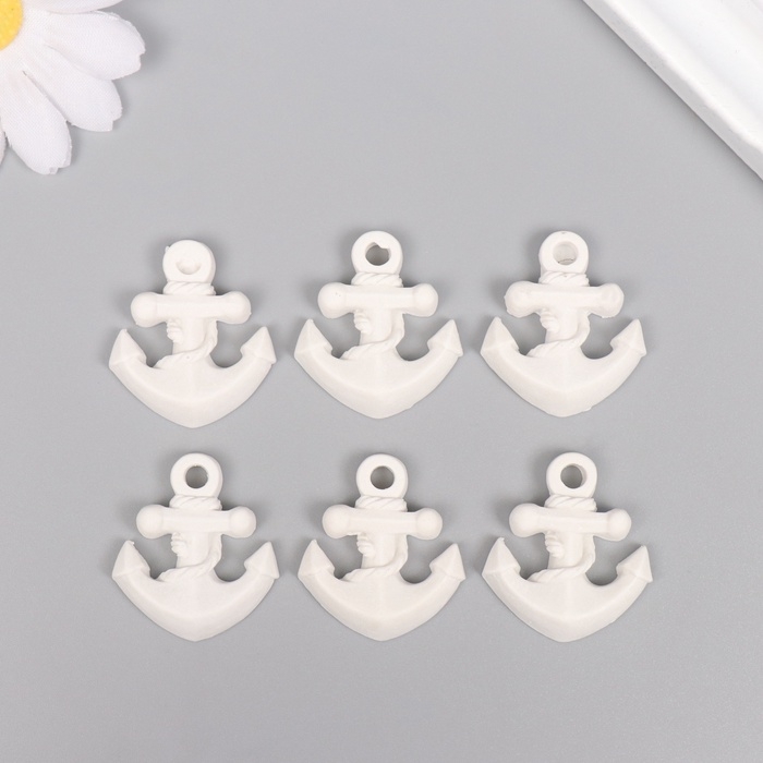 Декор для творчества полистоун Декор для творчества полистоун "Якорь" белый набор 6 шт 2,8х3,2 см