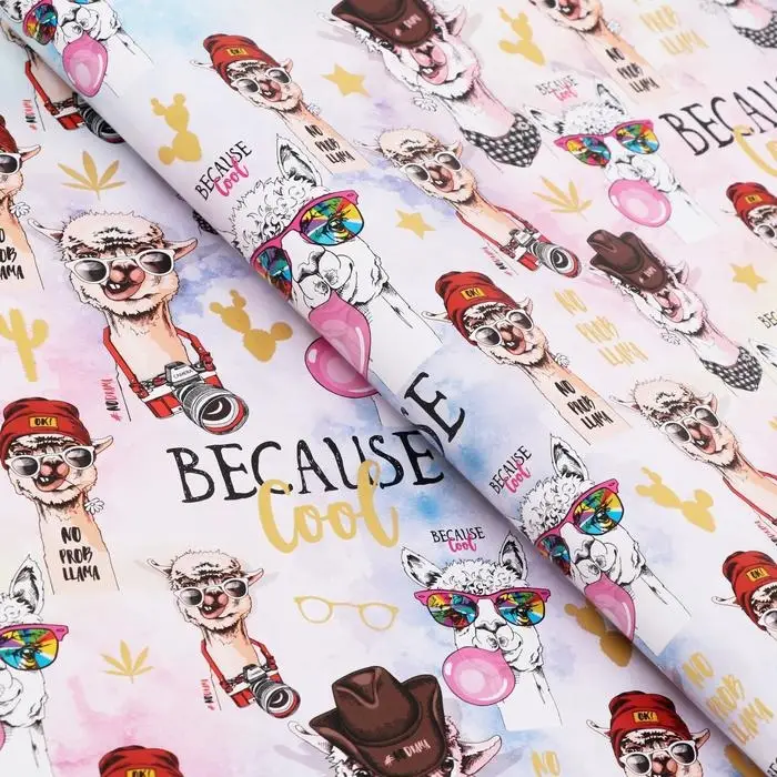 Бумага глянцевая односторонняя с золотым лаком "Клёвая лама", 2 листа, 0,5 х 0,7 м