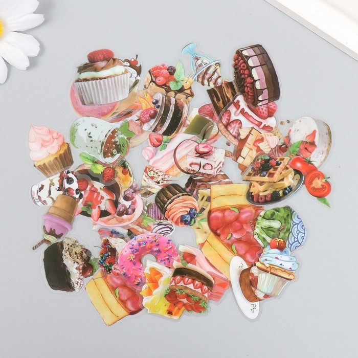 Наклейки для творчества Наклейки для творчества "Легкий десерт" ПВС набор 50 шт 3х2 см