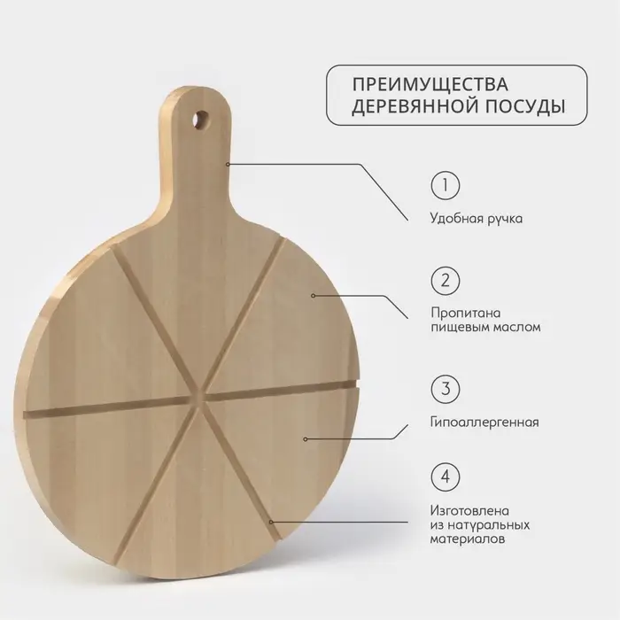 Доска для пиццы деревянная Adelica &laquo;Итальяно&raquo;, 6 кусков, d=32 см, толщина 1.8 см, берёза