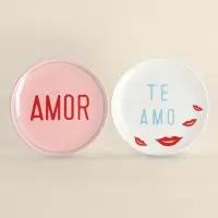 Тарелки SL Home &laquo;Уроки испанского: Amor - Te amo&raquo;, d=22 см, набор 2 шт., фарфор, белые, розовые