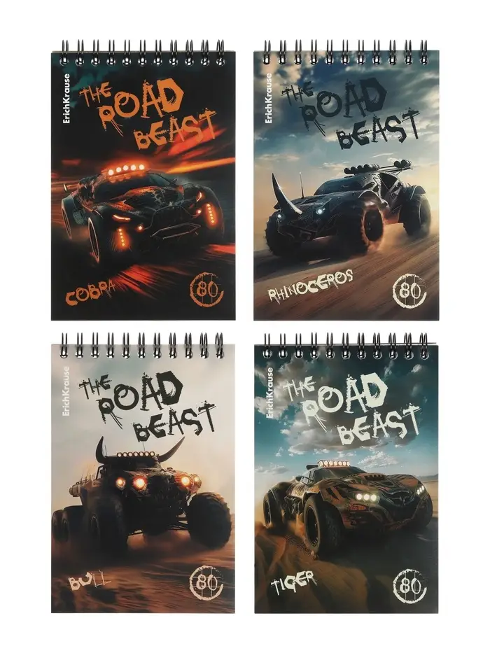 Блокнот А6 ErichKrause Road Beast, 80 листов в клетку, МИКС