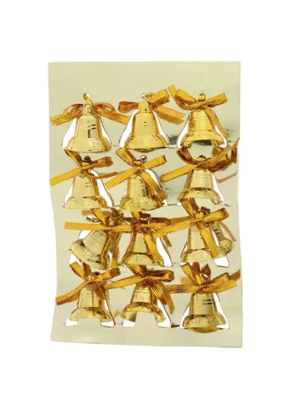 Ёлочные игрушки 12 шт. &laquo;Зимнее волшебство. Колокольчики с бантиком и снежинками&raquo; пластик, 2 см, золото