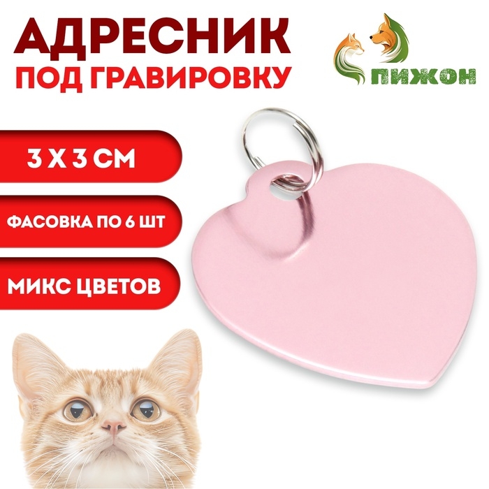 Адресник под гравировку  Адресник под гравировку "Сердечко" 3 х 3 см, фасовка 6 шт, микс