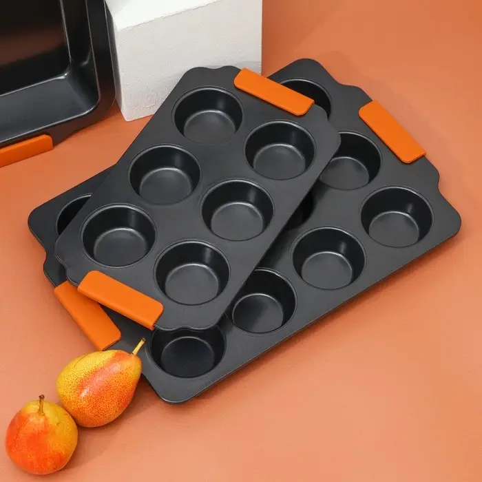 Форма для выпечки Magistro &laquo;French Bakery. Круг&raquo;, 30.5&times;18&times;3 см, 6 ячеек, антипригарное покрытие, чёрная