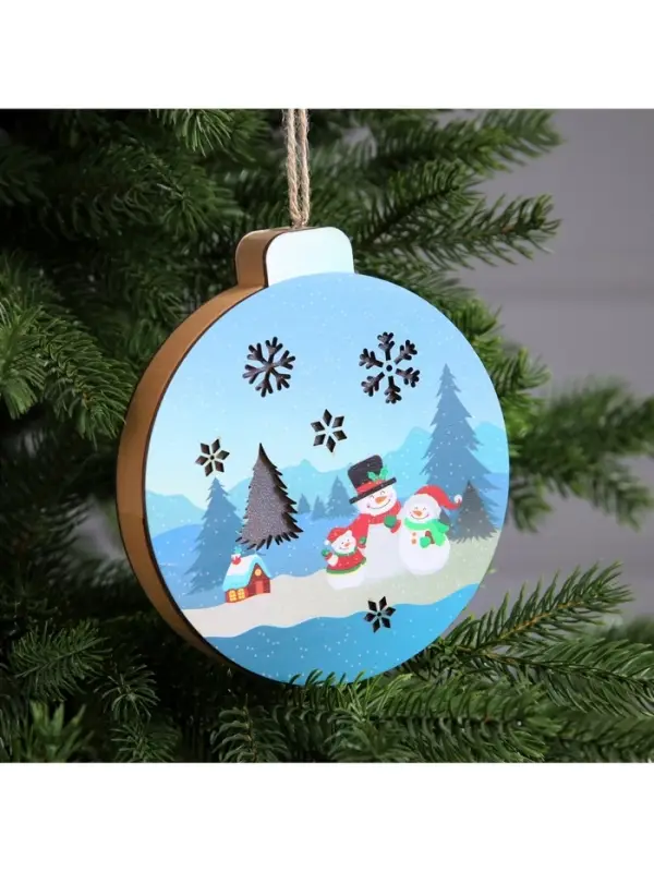 Ёлочная игрушка &laquo;Семья снеговиков&raquo;, 15&times;16.7 см, 1 LED, от батареек, свечение тёплое белое