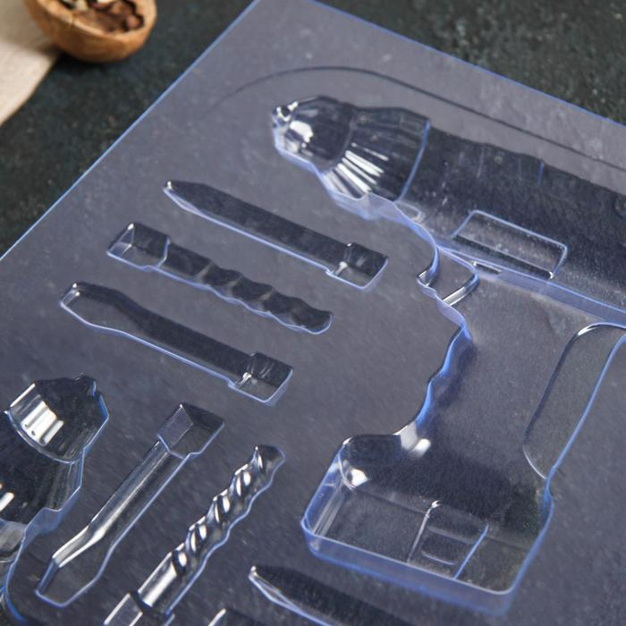 Форма для шоколада и конфет пластиковая «Шуруповерт», цвет прозрачный Форма для шоколада и конфет пластиковая «Шуруповерт», цвет прозрачный