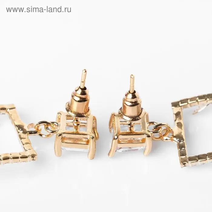 Серьги со стразами «Порхай» бабочки в квадрате, цвет белый в золоте