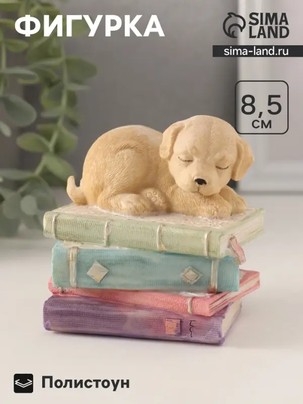 Фигурка полистоун &laquo;Щенок спит на книгах&raquo;, 9&times;7&times;8.5 см