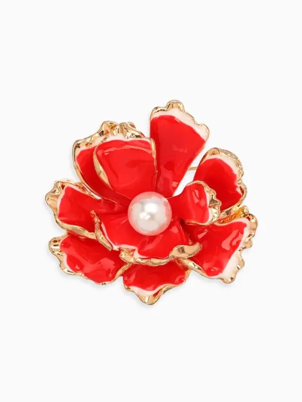 Брошь &laquo;Цветок Морской&raquo;, красная, белый в золоте