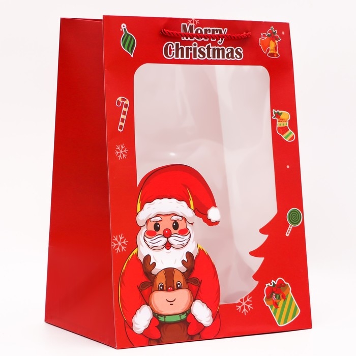 Пакет подарочный новогодний с окном Пакет подарочный новогодний с окном"Дед мороз", 25 х 35 х 18 см.