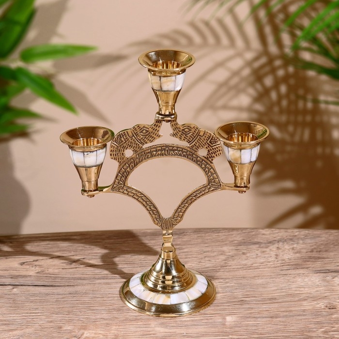 Подсвечник  Подсвечник "Слоники" латунь, перламутр 19 см