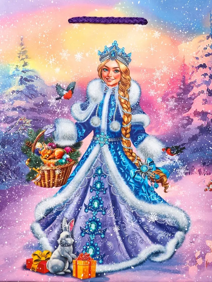 Пакет подарочный новогодний ламинированный, «Снегурочка ждет Деда Мороза» , 18×10×22.3 см