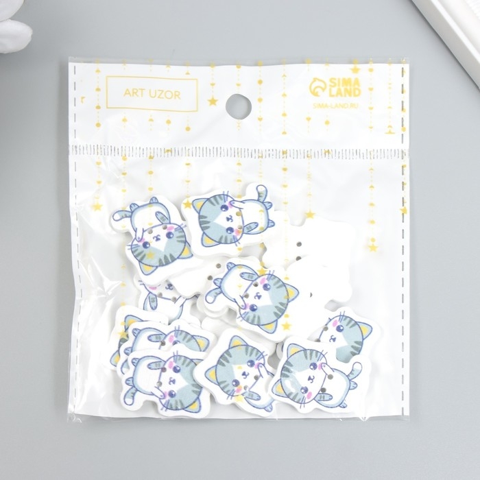 Набор пуговиц для творчества дерево "Котёночек - Привет!" набор 15 шт 2,7х2,3 см