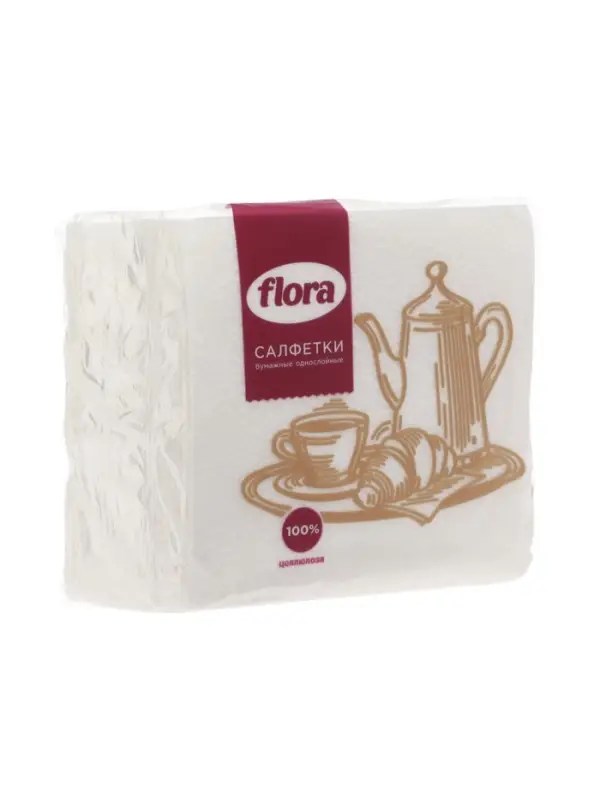 Бумажные салфетки &laquo;FLORA&raquo; 24*24, белые 1сл, 90 шт