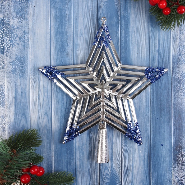 Наконечник Наконечник "Звезда полоска объём" 23х20,5 см, серебристо-синий