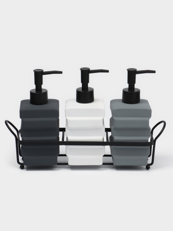 Набор дозаторов для ванной Набор дозаторов для ванной "Геометрия", 3 предмета с подставкой