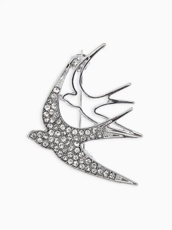 Брошь "Ласточки", цвет белый в серебре