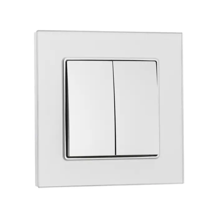 Выключатель TOT Glossy Glass, 10 А, 2 клавиши, скрытый монтаж, стеклянная рамка, серебристый