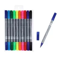 Фломастеры 10 цветов, двухсторонние, круглый наконечник 2 мм/5 мм, вентилируемый колпачок, блистер